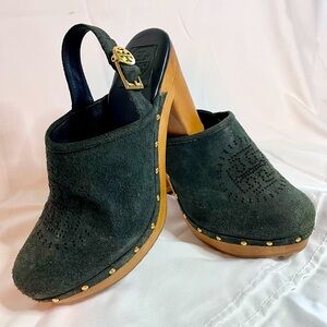 Tory Burch - Black Suede Brayden Slingback Clogs